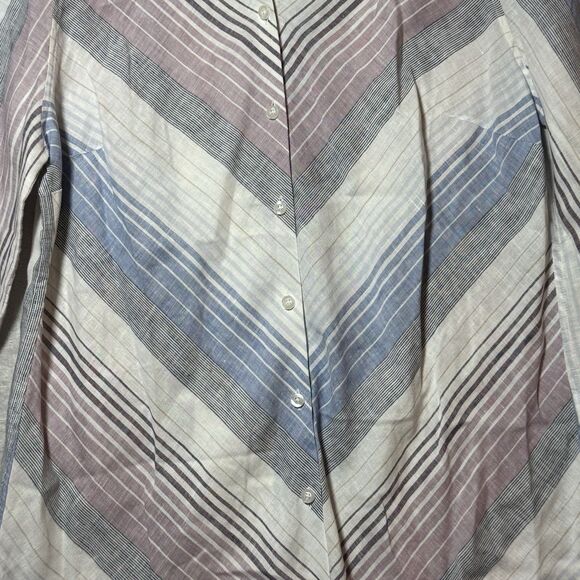 Chico's Linen Tunic Blouse Women's Size 2 Purple Blue Striped 3/4 Sleeve Button - Picture 5 of 11
